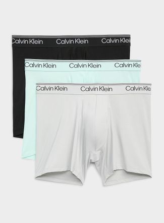 Calvin Klein Mens 6 black/grey/mint stretch boxer briefs Polyester 3-pack