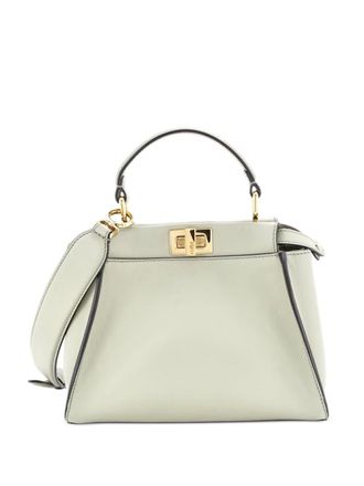 Fendi Peekaboo Iconic Bag Leather with Zucca Embroidered Canvas Interior Mini satchel - Verde