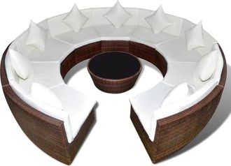 vidaXL Set Muebles De Jard&iacute;n 10 Pzas Y Cojines Rat&aacute;n Sint&eacute;tico Marr&oacute;n Vidaxl
