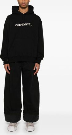 Junya Watanabe Mens Printed Cotton Hoodie - Black - Size Large