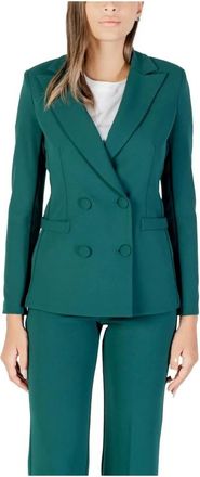 Rinascimento Jassen, Dames, Groen, M, Leer, Groene V-hals Blazer met knoopsluiting