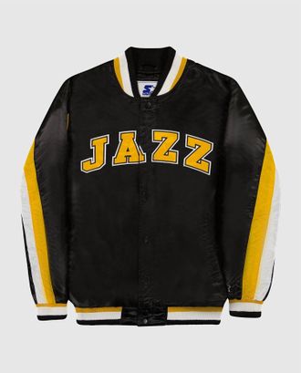 Starter Mens Utah Jazz Varsity Satin Full Snap Ace Jacket In Black
