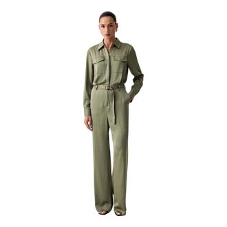 Michael Kors Jumpsuits & Playsuits, Dames, Groen, M, Satijn, Satijnen Jumpsuit met Riem