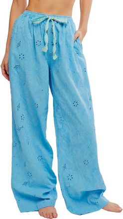 Free People Day Drift Eyelet Pajama Pants in Blue at Nordstrom, Size X-Small