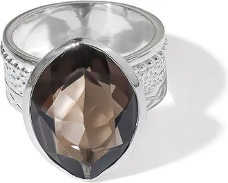 Tiramisu Silver Plated 9.77 Ct. Tw. Smoky Quartz Solitaire Ring