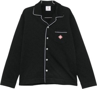 Casablanca Monogram Pyjama Zijde Satijnen Shirt - Heren - Casual Overhemden - Zwart - L - Satijn - Overhemden