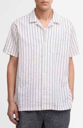 Barbour Park Pinstripe Cotton Seersucker Camp Shirt in Whisper White at Nordstrom, Size Xx-Large