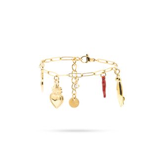 Freddy Bracciale a catena in acciaio Dorato pendenti Portafortuna