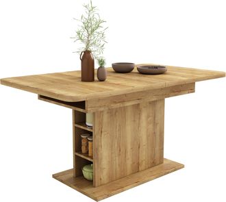 STILVORA Mesa De Comedor Extensible Con Almacenaje, Tablero Rectangular, En Tablero De Part&iacute;culas Y Metal, Natural