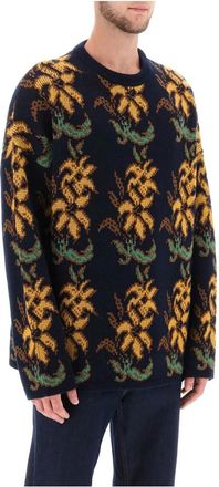 Etro Trui met bloemenpatroon - Heren - Ronde hals truien - Veelkleurig - L - Wol - Truien & Vesten
