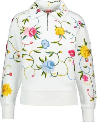 Kenzo Wildflower Geborduurd Half Rits Sweatshirt - Dames - Sweatshirts - Veelkleurig - L - Katoen - Hoodies & sweatvesten