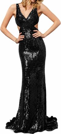 Sherri Hill Sequin Cutout Gown In Black