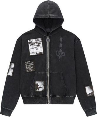 Rta Zev Distressed Digital Patch Zip Hoodie in Vintage Black Digital Patch at Nordstrom, Size Xx-Large