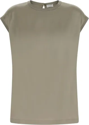 Brunello Cucinelli Monili Satin Blouse - female - Brunello Cucinelli - Blouses - Green - XS - Blouses & Shirts