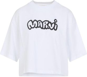 Marni Lily White Cotton Boxy Crop T-Shirt