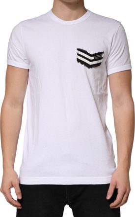 Dolce & Gabbana White Stripes Cotton Crew Neck Tee Mens T-shirt