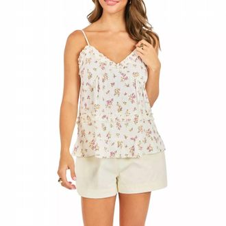 Sadie & Sage Bouquet Ruffle Cami Top In White/multi