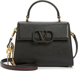 Valentino Garavani VSling Leather Top Handle Bag in R82 Nero/Rubin at Nordstrom