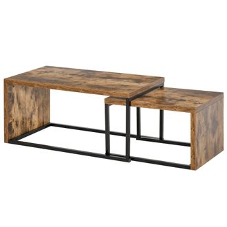 HOMCOM Conjunto De 2 Mesas Nido Modernas Con Estructura Met&aacute;lica, Ideales Para El Sal&oacute;n O El Dormitorio. Dimensiones: Mesa Grande 90 X 48 X 42 Cm Y Mesa Pequ