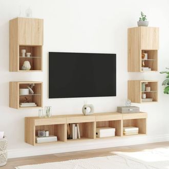 Berkfield Home Versatile 8 Piece TV Wall Units with LED Sonoma Oak Engineered Wood in Brown