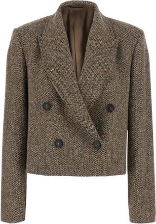 Brunello Cucinelli Cropped Double-Breasted Jacket - Dames - Blazers - Bruin - S - Wol - Jassen