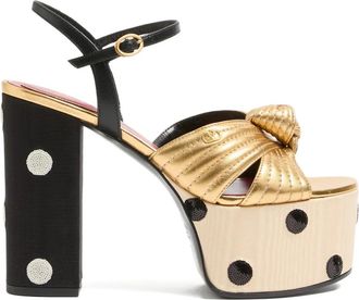 Valentino Garavani knot-detail heeled sandals - women - Lamb Skin/Calf Leather/Goat Skin/Rubber - 38.5 - Gold