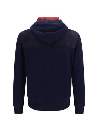 Brunello Cucinelli Mens English Knit Jacket Navy Calf Leather Bos Taurus Cwk69