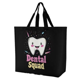 Generic Dental Squad Large Reusable Shopping Bag Lightweight Foldable Tote Bags Washable Shoulder Handbag