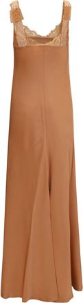Forte_Forte Womens Dress Satin Maxi With Lace Trims Beige Acetate
