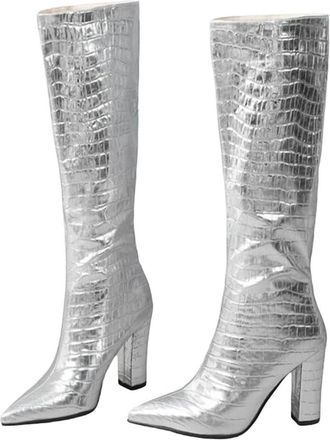 Generic Women Long Knee High Boots Pointed Toe Square Heel Modern Boots