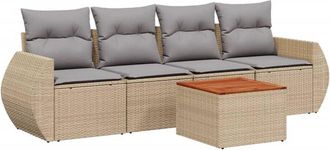 vidaXL Juego De Sof&aacute;s Jard&iacute;n Con Cojines 5 Pzas Rat&aacute;n Sint&eacute;tico Beige Vidaxl