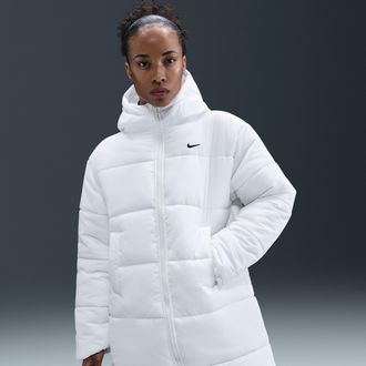 Nike Womens Nike Sportswear Classic Therma-FIT Loose Hooded Parka in White | HV4912-100
