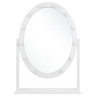Beliani Beliani - Espejo De Tocador Con Led Blanco Ovalado 50 X 60 Cm Hollywood Bombillas Iluminadas Tocador Rostrenen