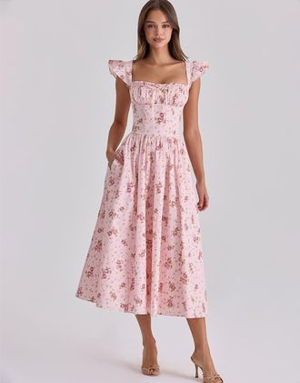 House of CB Livia - Prendisole midi in cotone rosa vintage