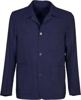 Paul Smith Blauwe Wollen Jas met Knoopsluiting - Heren - Zomerjassen - Blauw - 2XL - Wol - Jassen