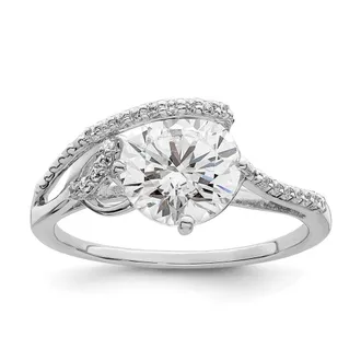 Diamond2Deal Sterling Silver Rhodium-plated Overlap Cubic Zirconia Ring