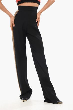 Balmain Pantaloni in Lana a Vita Alta con Bande Laterali Impreziosite da Gioielli Balmain