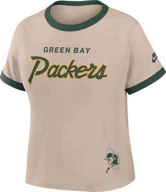 Nike Green Bay Packers Rewind Ringer Mod Nike Womens NFL Cropped T-Shirt in Brown | 04N90J2Y7TV-X5Q