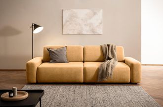 HOME AFFAIRE 3-Sitzer »TORGE (257cm), Sofa,Schlafsofa in Cord, Samtvelours, Struktur fein« rundes Design, Schlaffunktion u. Bettkasten, Liegefläche: 135/200 cm