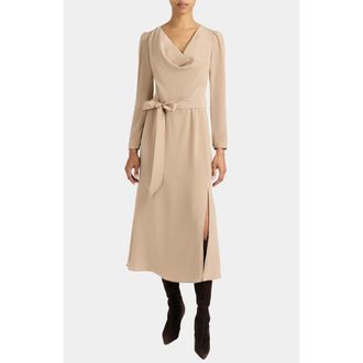 Santorelli Piper Long Sleeve Cowl Neck Silk Dress in Hazelwood at Nordstrom, Size 2