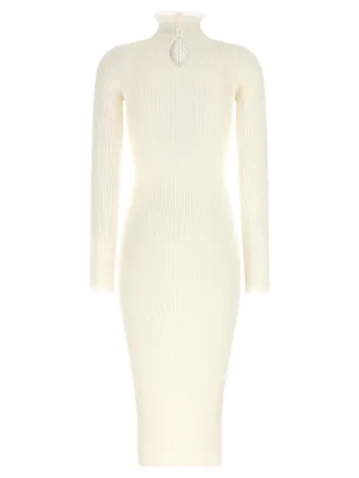 Elisabetta Franchi Ribbed Knit Mock-Neck Dress - Cream