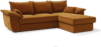 Sia Home Sof&aacute; cama esquinero derecho con arc&oacute;n terciopelo mostaza 257 cm