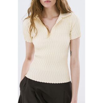 Mango Zigzag Rib Polo Sweater in Ecru at Nordstrom, Size X-Small