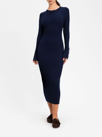 Twinset Ribbed-Knit Midi Sheath Dress with Long Sleeves