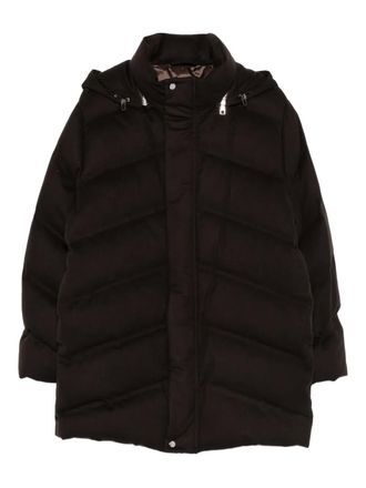 Brett Johnson hooded quilted jacket - men - Feather/Elastane/Down/Wool/Cotton/Cupro - 50 - Brown