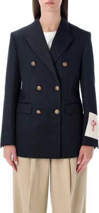 Golden Goose Dark Blue Double-Breasted Blazer With Gold Buttons