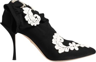 Dolce & Gabbana Black White Embroidered Jersey Stiletto Boots Womens Shoes