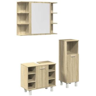vidaXL Vidaxl - Set De Muebles De Ba&ntilde;o 3 Pzas Madera Contrachapada Roble Sonoma