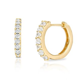 MAX + STONE 10k Yellow or White Gold 12MM Small Natural Gemstone Huggie Hoop Earrings