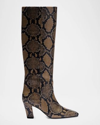 Aeyde Silva 75MM Snakeskin-Print Leather Knee-High Boots